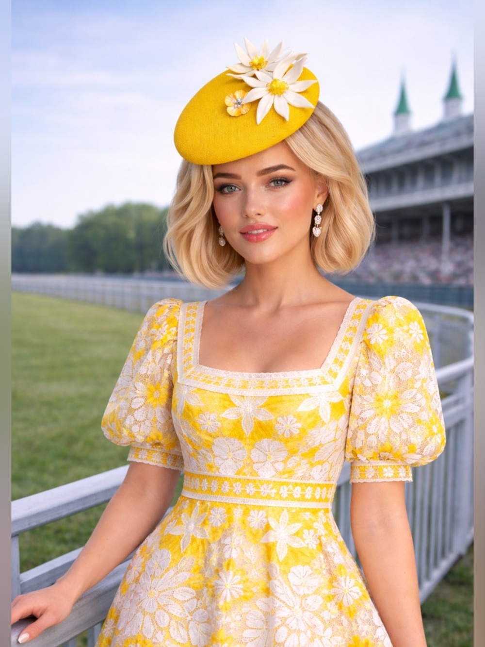 Yellow Derby Fascinator | Floral Kentucky Oaks Hat | Elegant Race Day Headpiece